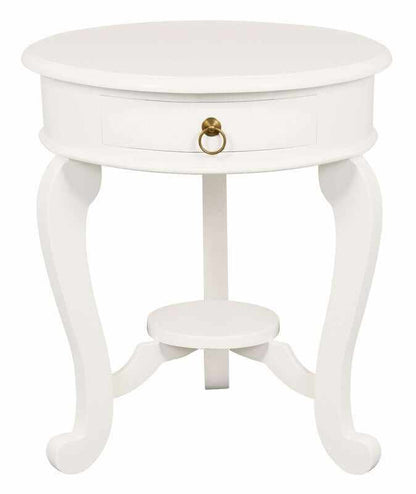 Round Cabriole Leg 1 Drawer Lamp Table (White)