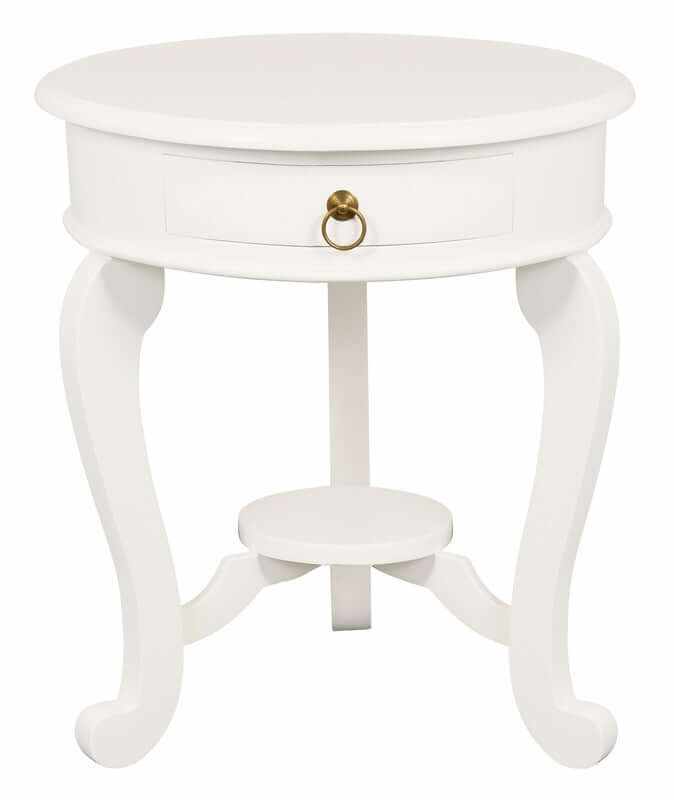 Round Cabriole Leg 1 Drawer Lamp Table (White)