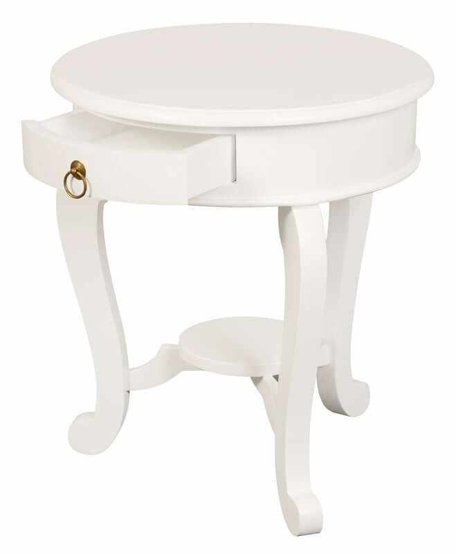 Round Cabriole Leg 1 Drawer Lamp Table (White)