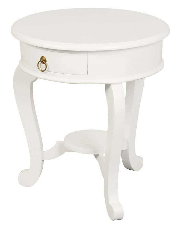Cabriole Leg 1 Drawer Round Table White