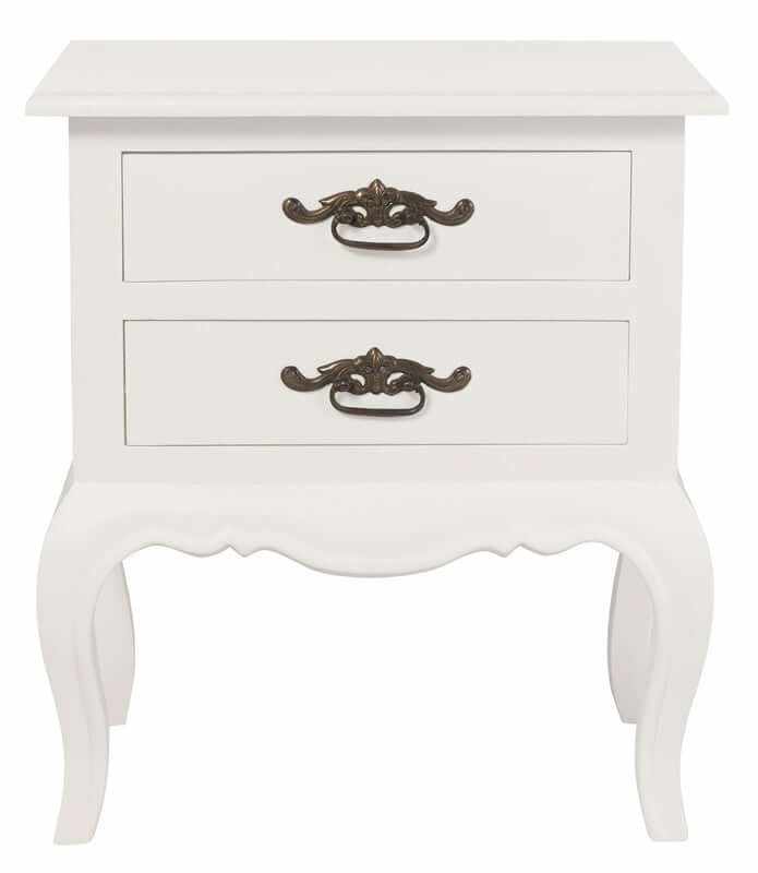 French Provincial Side Table 2 Drawer - White