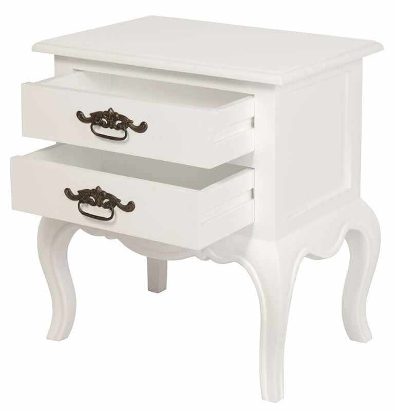 French Provincial Side Table 2 Drawer - White