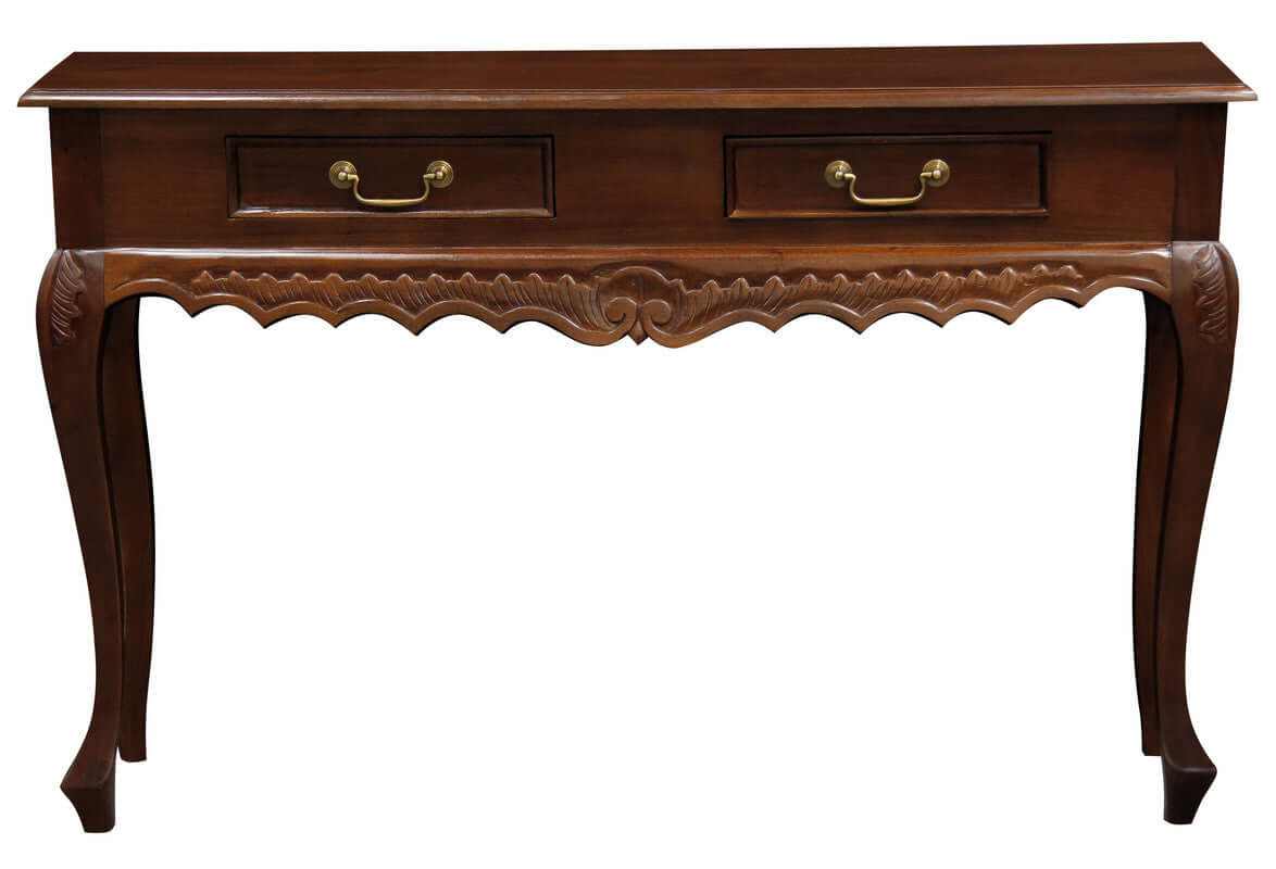 Seine 2 Drawer Carved French Console Table - Mahogany