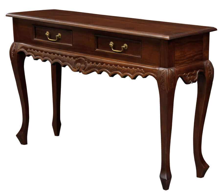 Seine 2 Drawer Carved French Console Table - Mahogany