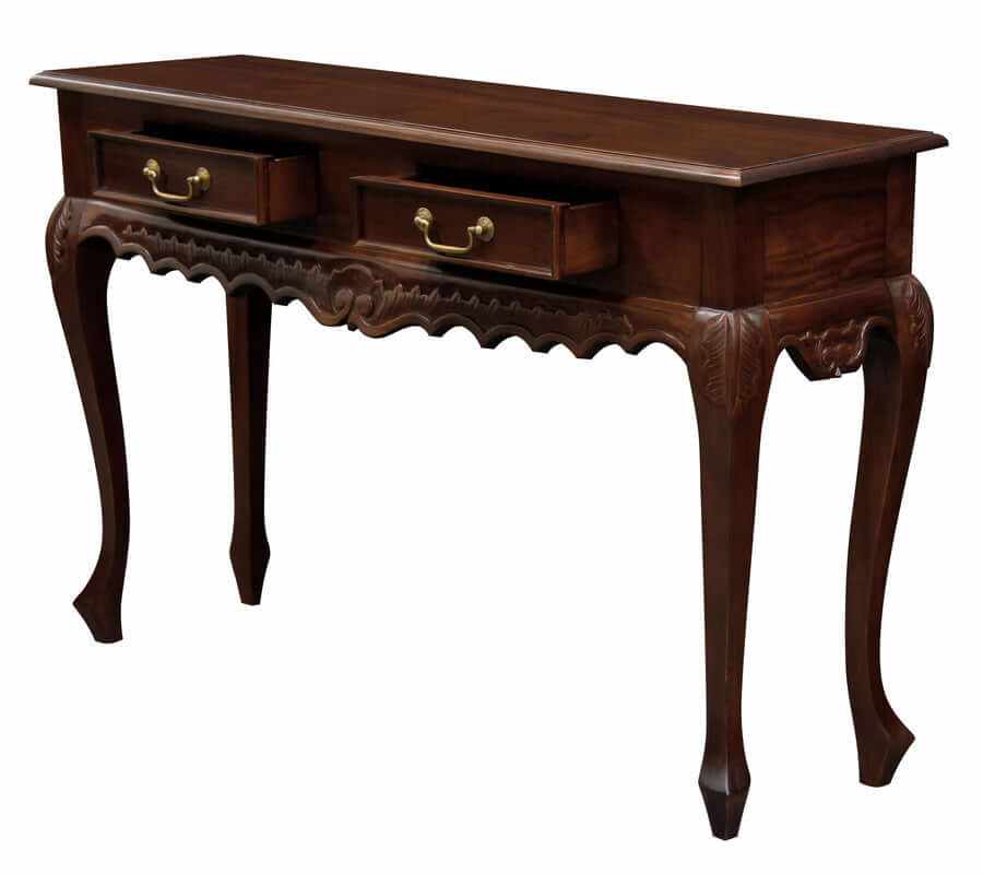 Seine 2 Drawer Carved French Console Table - Mahogany