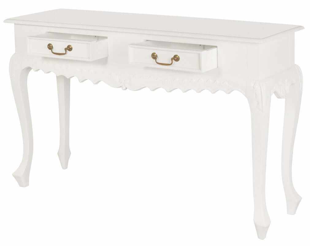 Seine 2 Drawer Carved Sofa Table (White)