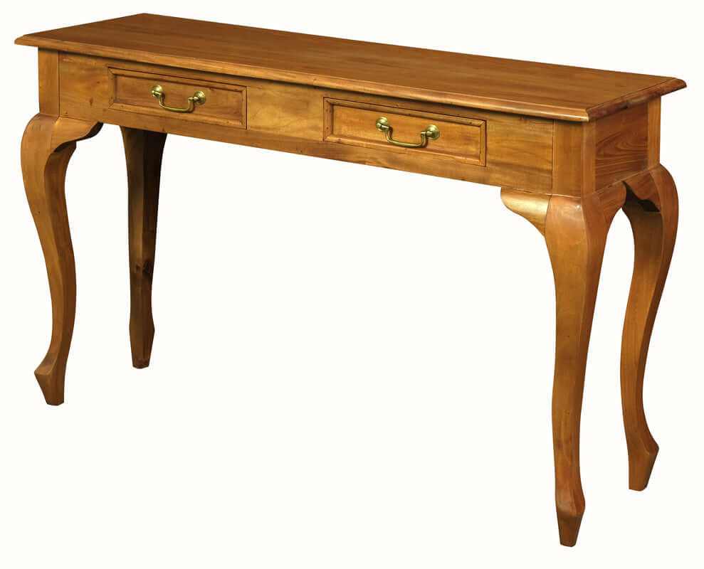 Queen Ann Sofa Table With 2 Drawers - Light Pecan