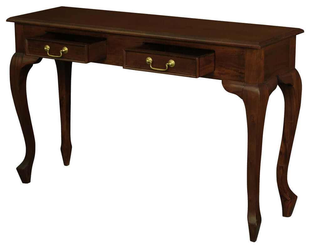 Queen Ann Sofa Table With Storage Drawer- Mahogany