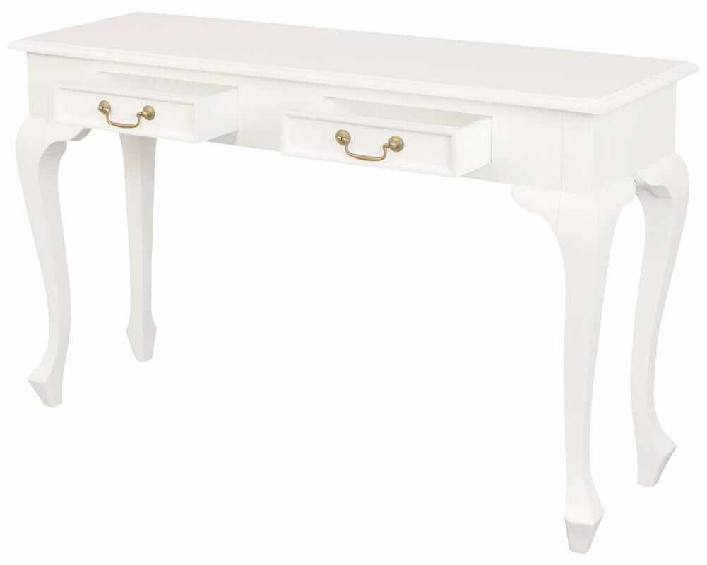 Queen Ann 2 Drawer Sofa Table - White