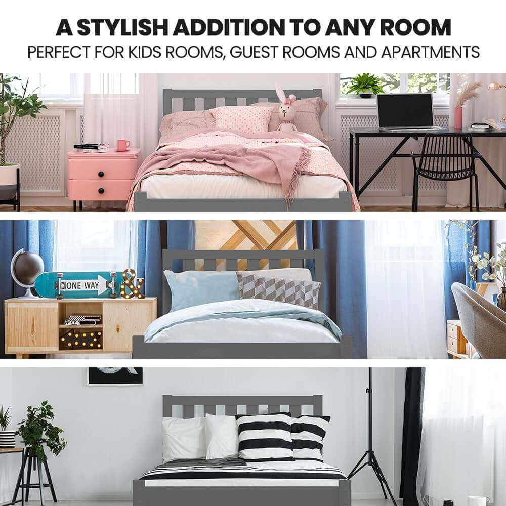 Kingston Slumber Wooden Bed King Single Size Frame - Grey