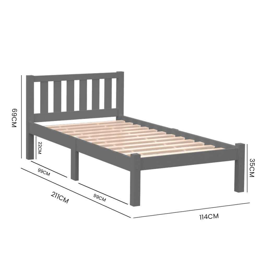 Kingston Slumber Wooden Bed King Single Size Frame - Grey
