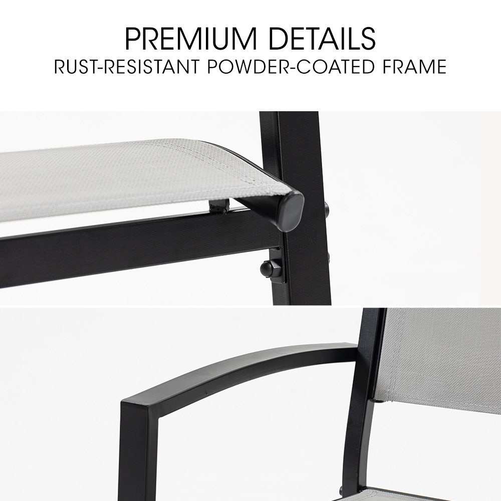 Fortia 7pc Outdoor Dining Set with rust-resistant powder-coated frame and premium breathable mesh chairs.