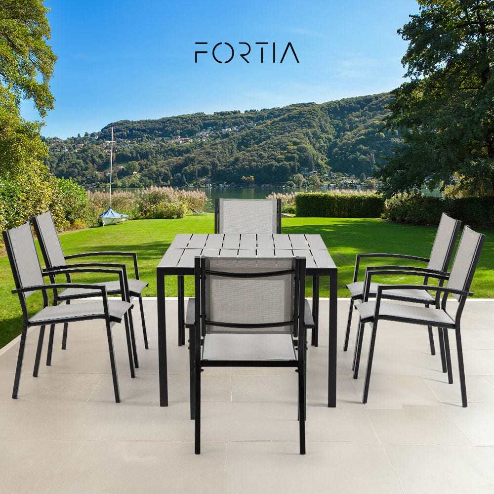 FORTIA 7pc Outdoor Dining Furniture Set with Table and Chairs on Patio