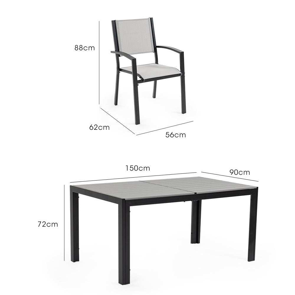 FORTIA 7pc Outdoor Dining Set with Table and Chairs, durable polywood tabletop, mesh fabric chairs.