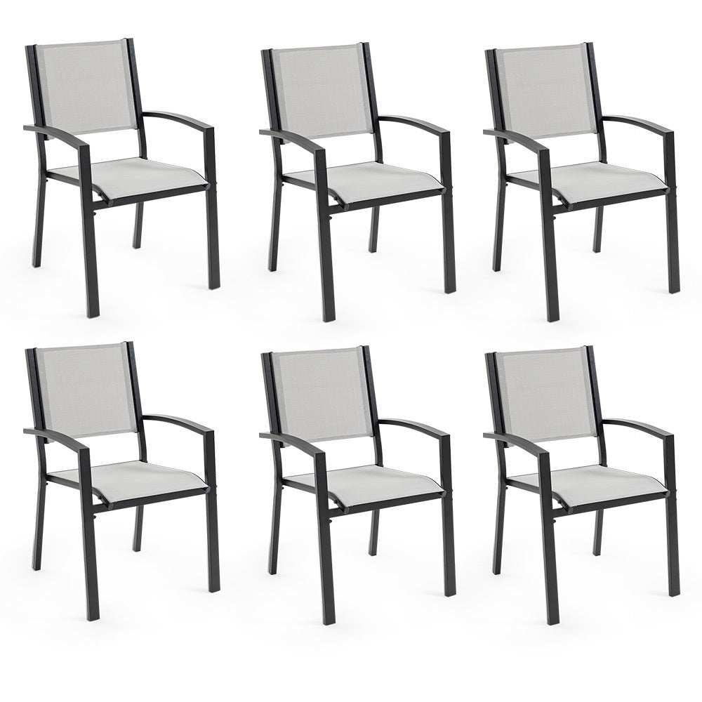Fortia 6-Piece Outdoor Dining Chair Set with breathable mesh fabric and rust-resistant frame.