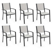 Fortia 6-Piece Outdoor Dining Chair Set with breathable mesh fabric and rust-resistant frame.