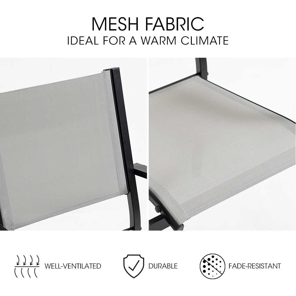 Mesh fabric on Fortia 6-Piece Outdoor Dining Chair Set, ideal for warm climates.