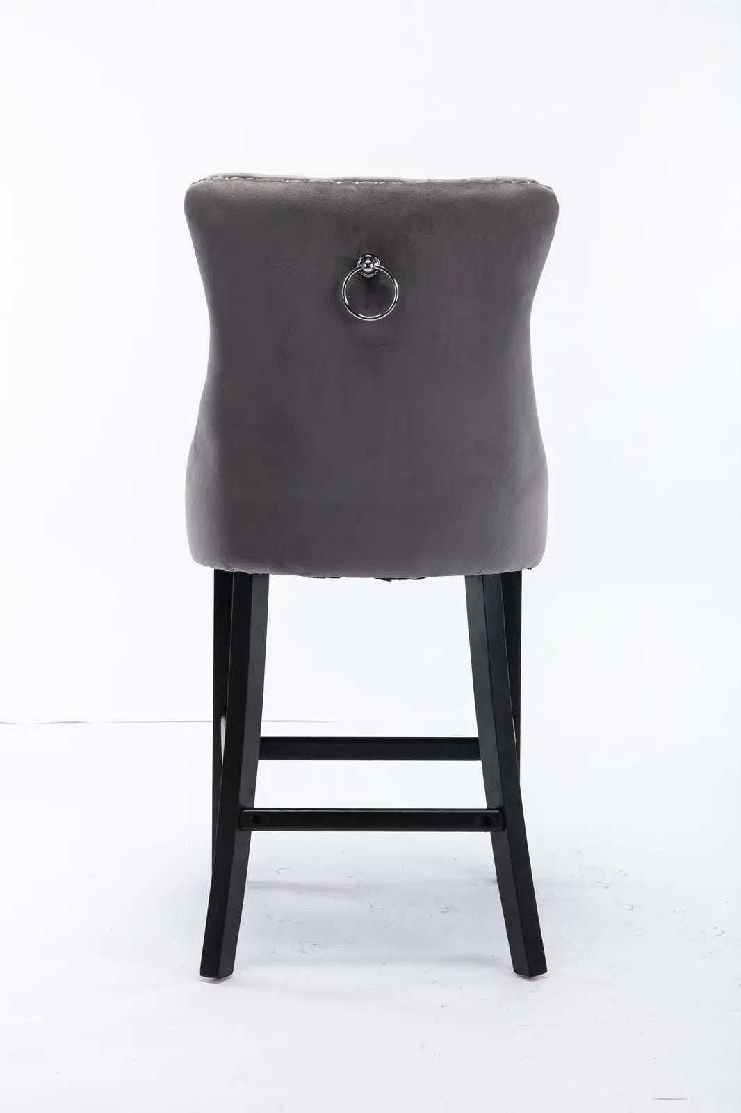 6X Velvet Bar Stools with Studs Trim Wooden Legs Tufted Dining Chairs Kitchen
