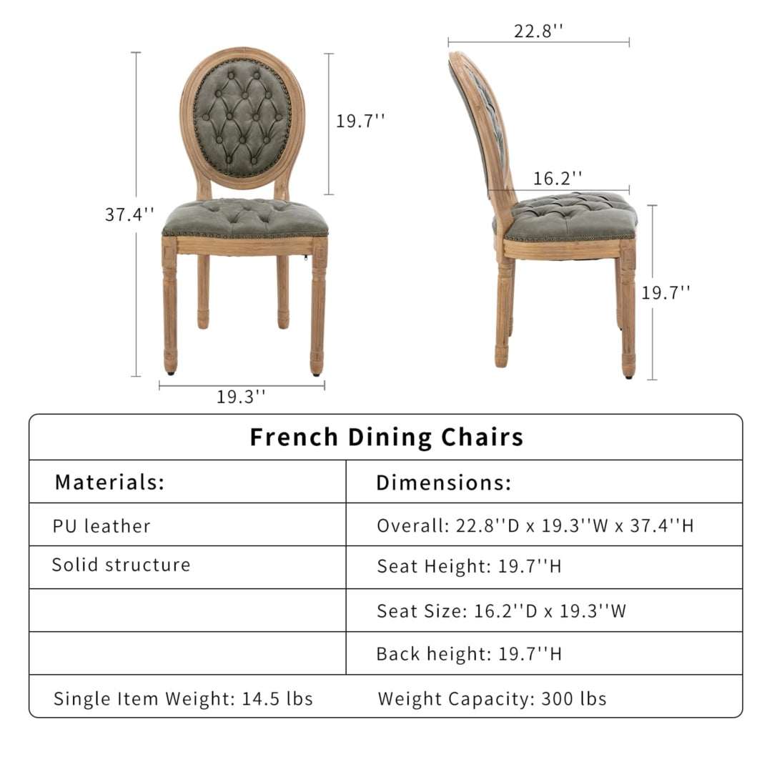 Velvet faux leather dining chairs with solid wood legs in pine green, featuring hand-tufted decor and nailhead trim.