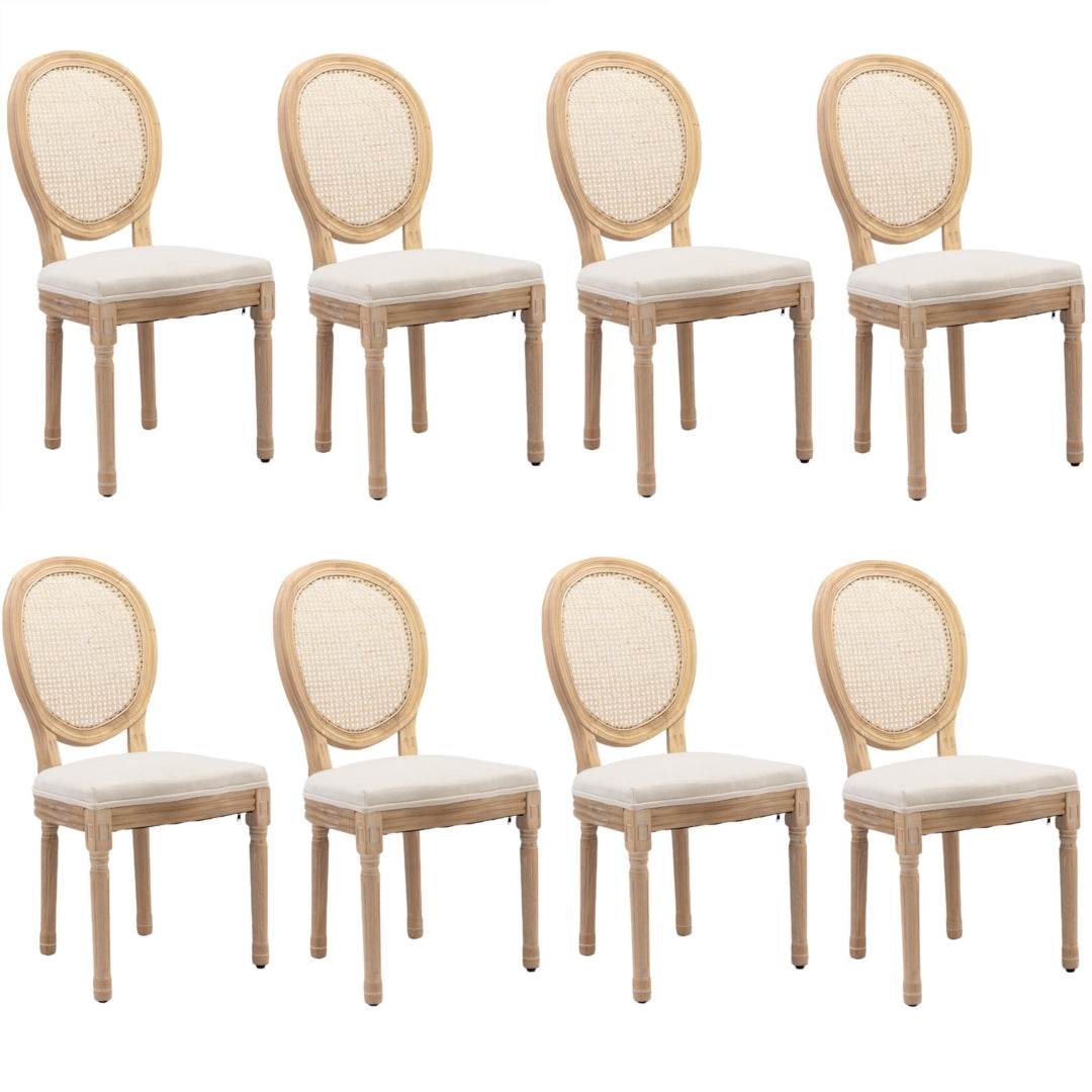 AADEN 8x Rattan Dining Chairs with Solid Wood Legs- BeigeUpinteriors