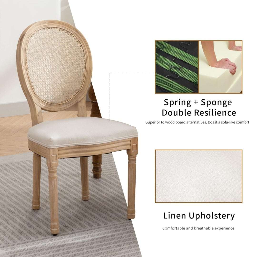 AADEN 8x Rattan Dining Chairs with Solid Wood Legs- BeigeUpinteriors