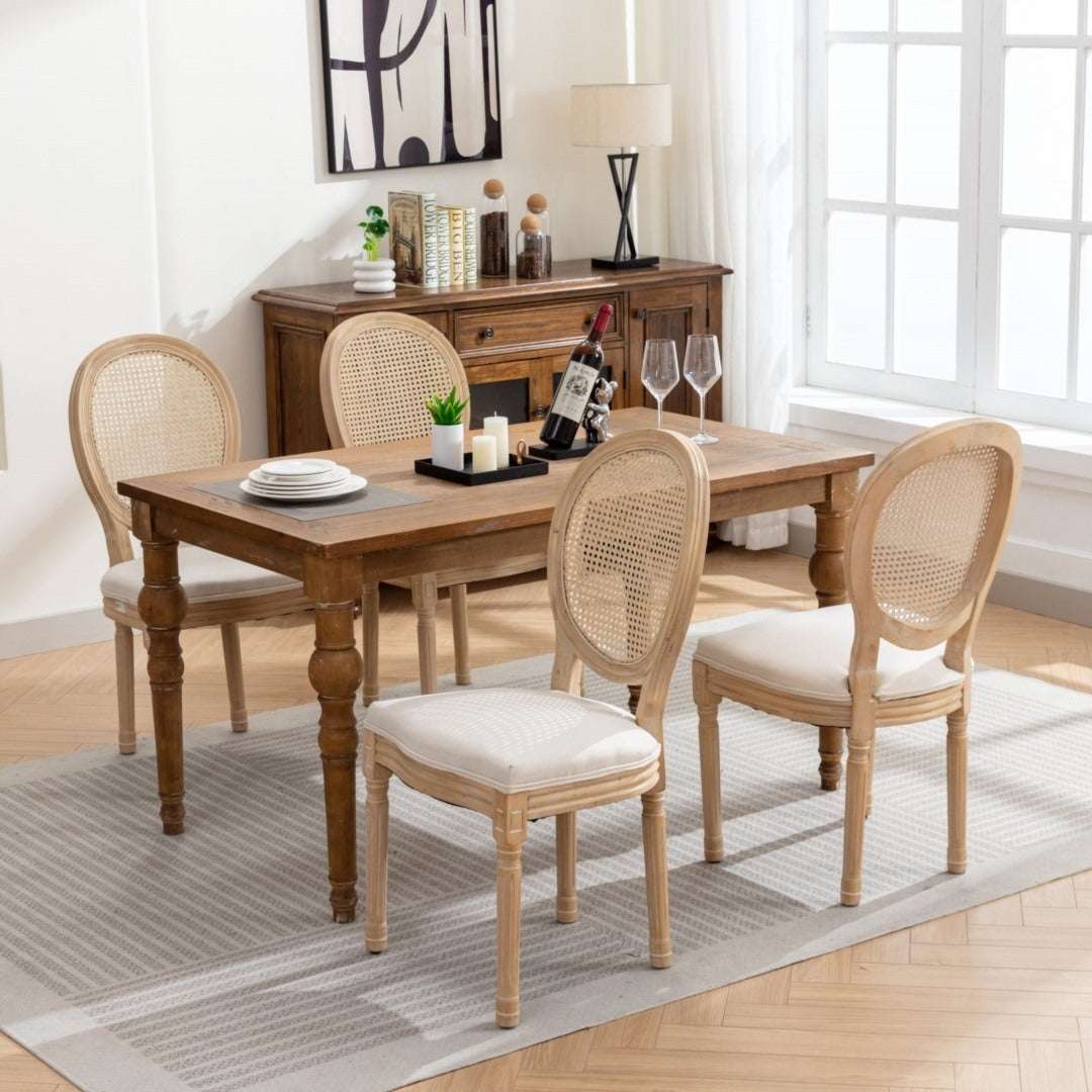 AADEN 8x Rattan Dining Chairs with Solid Wood Legs- BeigeUpinteriors