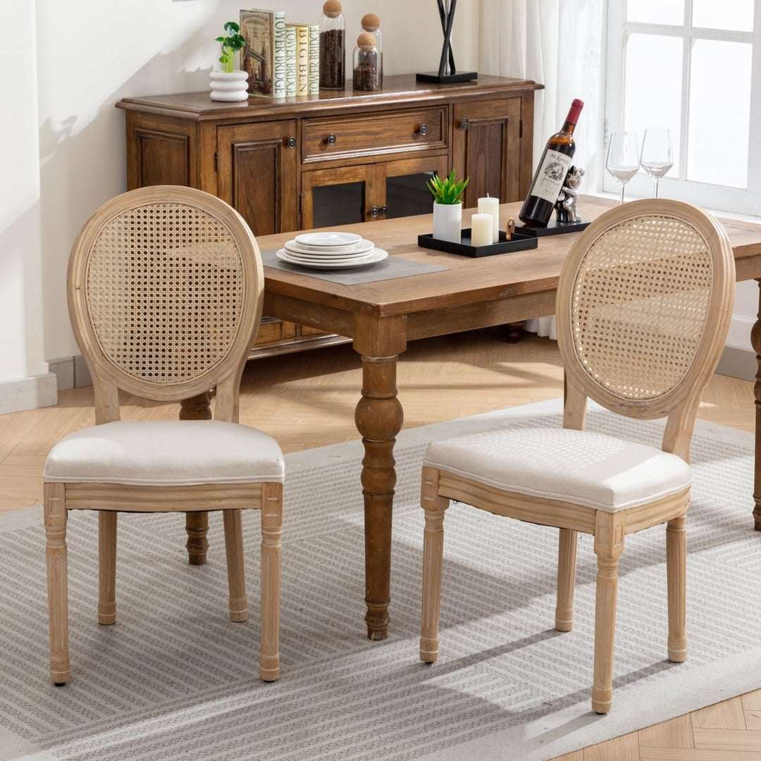 AADEN 8x Rattan Dining Chairs with Solid Wood Legs- BeigeUpinteriors