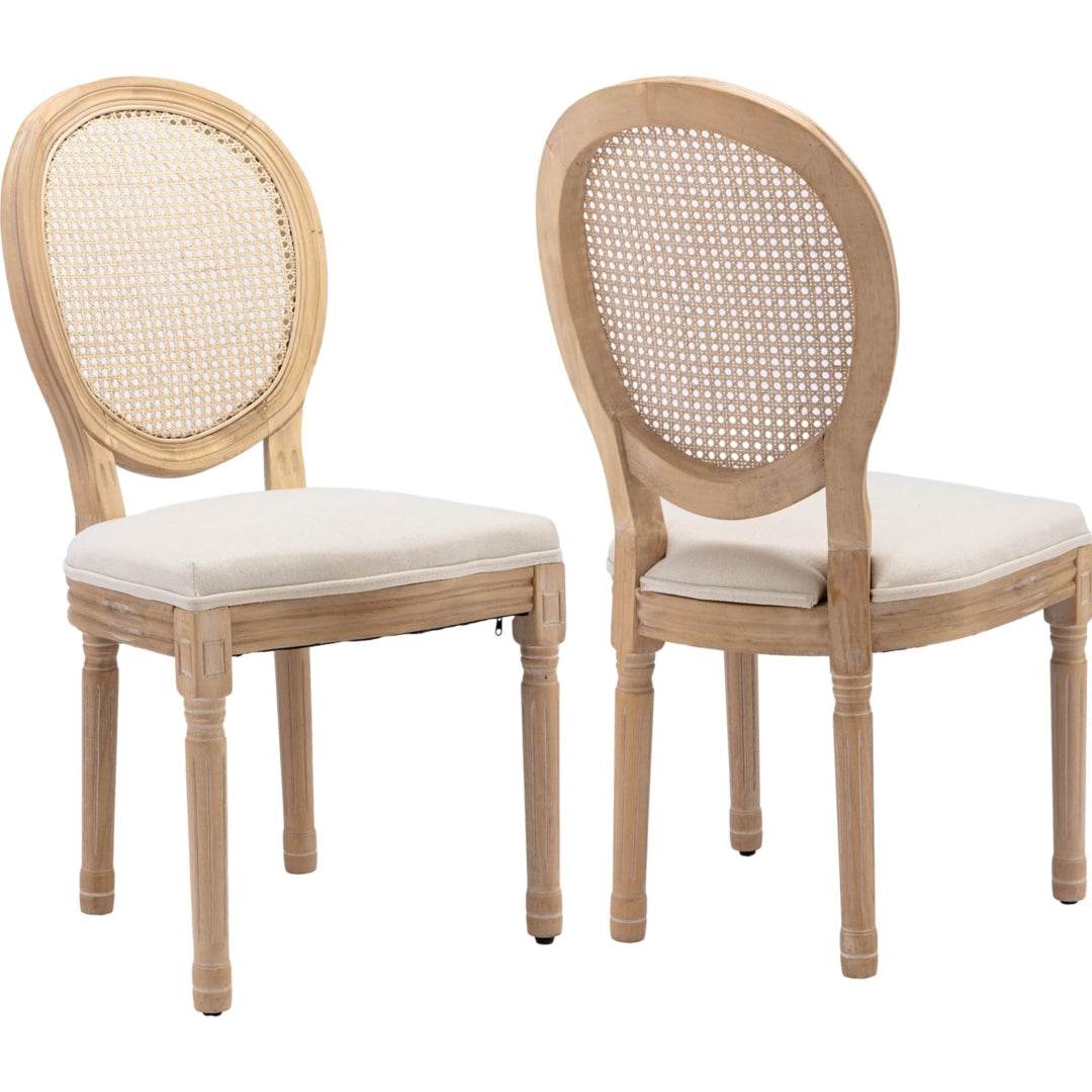 AADEN 8x Rattan Dining Chairs with Solid Wood Legs- BeigeUpinteriors
