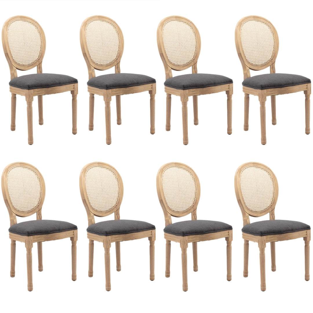 AADEN 8x Rattan Dining Chairs with Solid Wood Legs- GreyUpinteriors