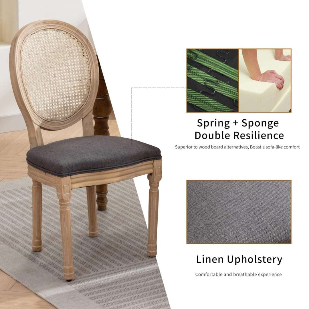 AADEN 8x Rattan Dining Chairs with Solid Wood Legs- GreyUpinteriors