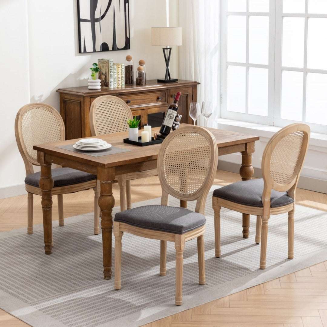 AADEN 8x Rattan Dining Chairs with Solid Wood Legs- GreyUpinteriors