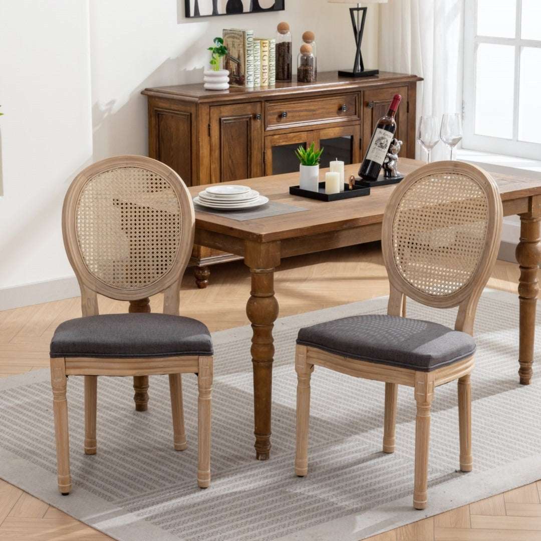 AADEN 8x Rattan Dining Chairs with Solid Wood Legs- GreyUpinteriors