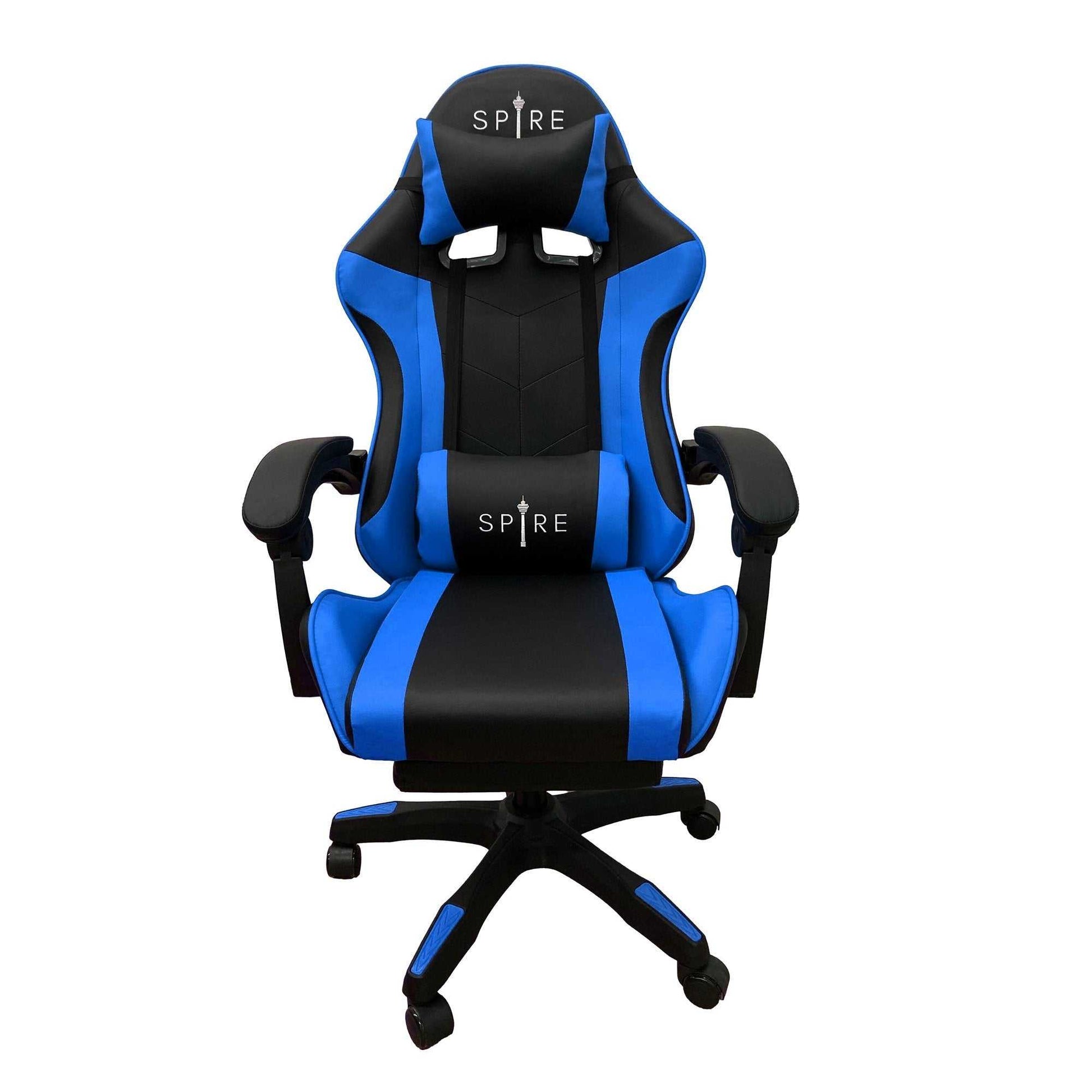 Intex Spire Zinc blue and black adjustable gaming chair with ergonomic design and 360-degree swivel.