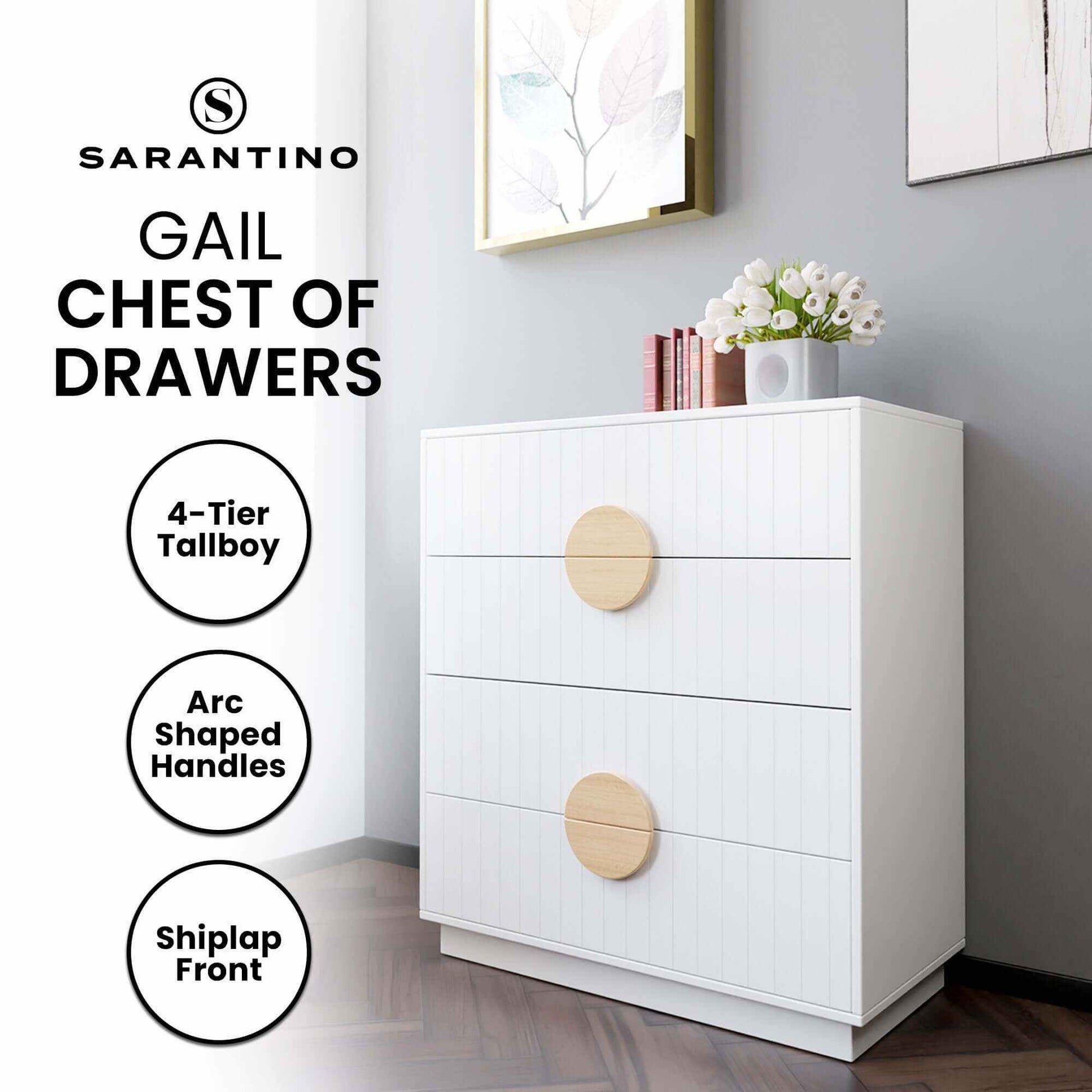 Sarantino Gail White Tallboy Dresser Chest Of Drawers