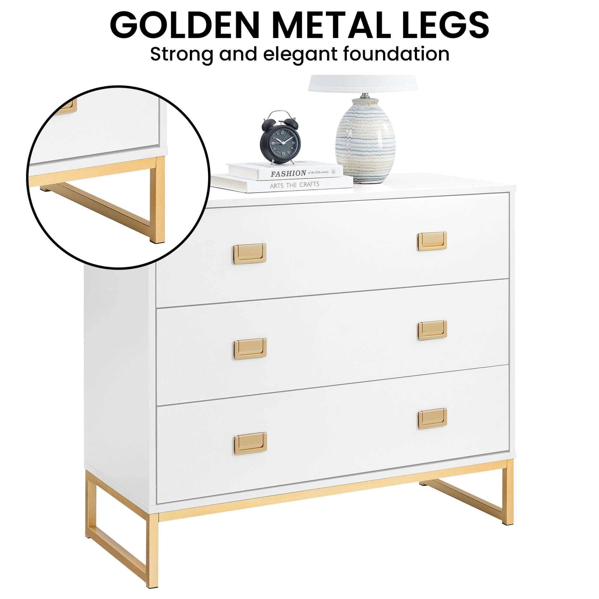 Sarantino Amara Chest Of Drawers Tallboy Dresser - White/gold