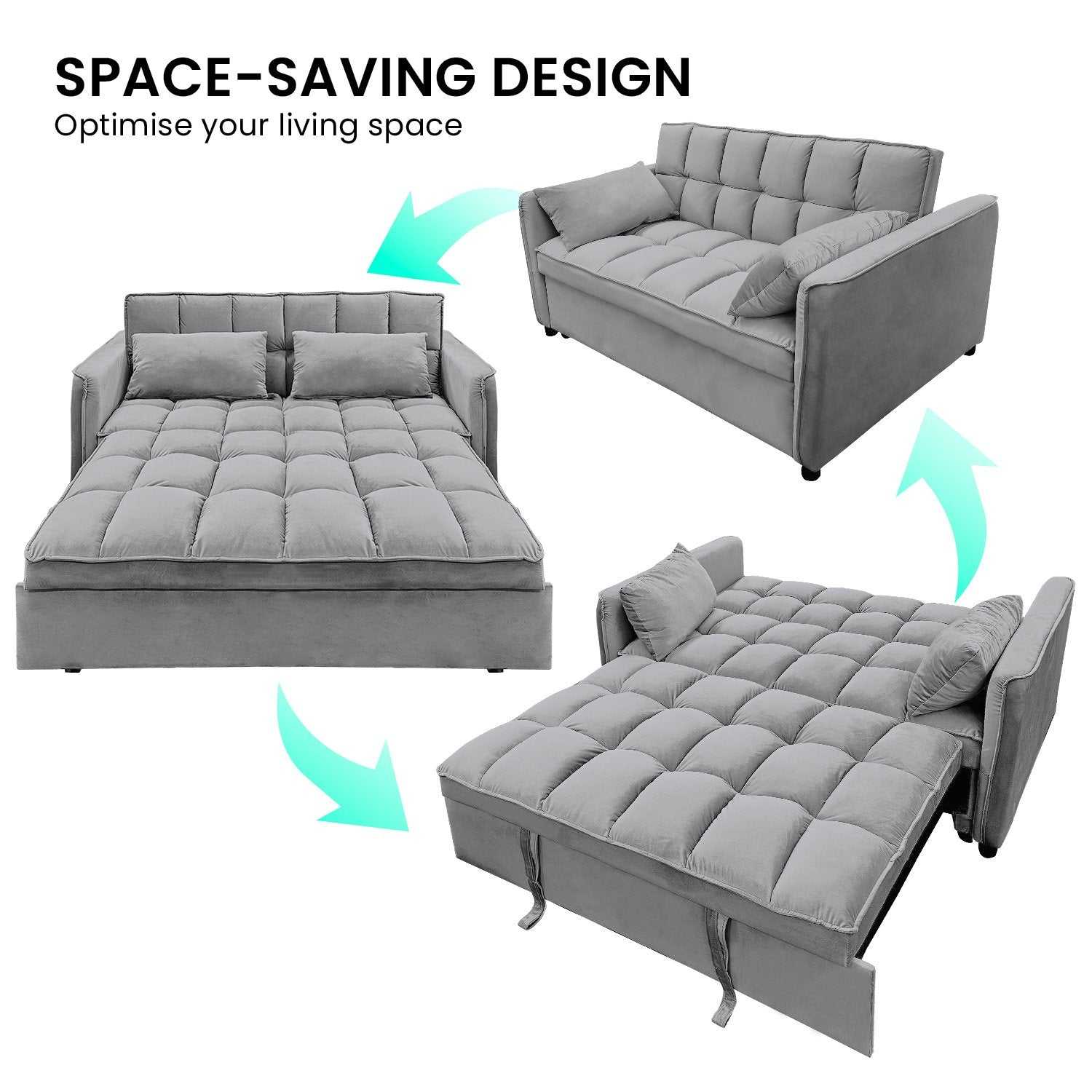 Sarantino Quincy 2-Seater Velvet Sofa Bed in Dark Grey with Wooden Frame and Tufted Design