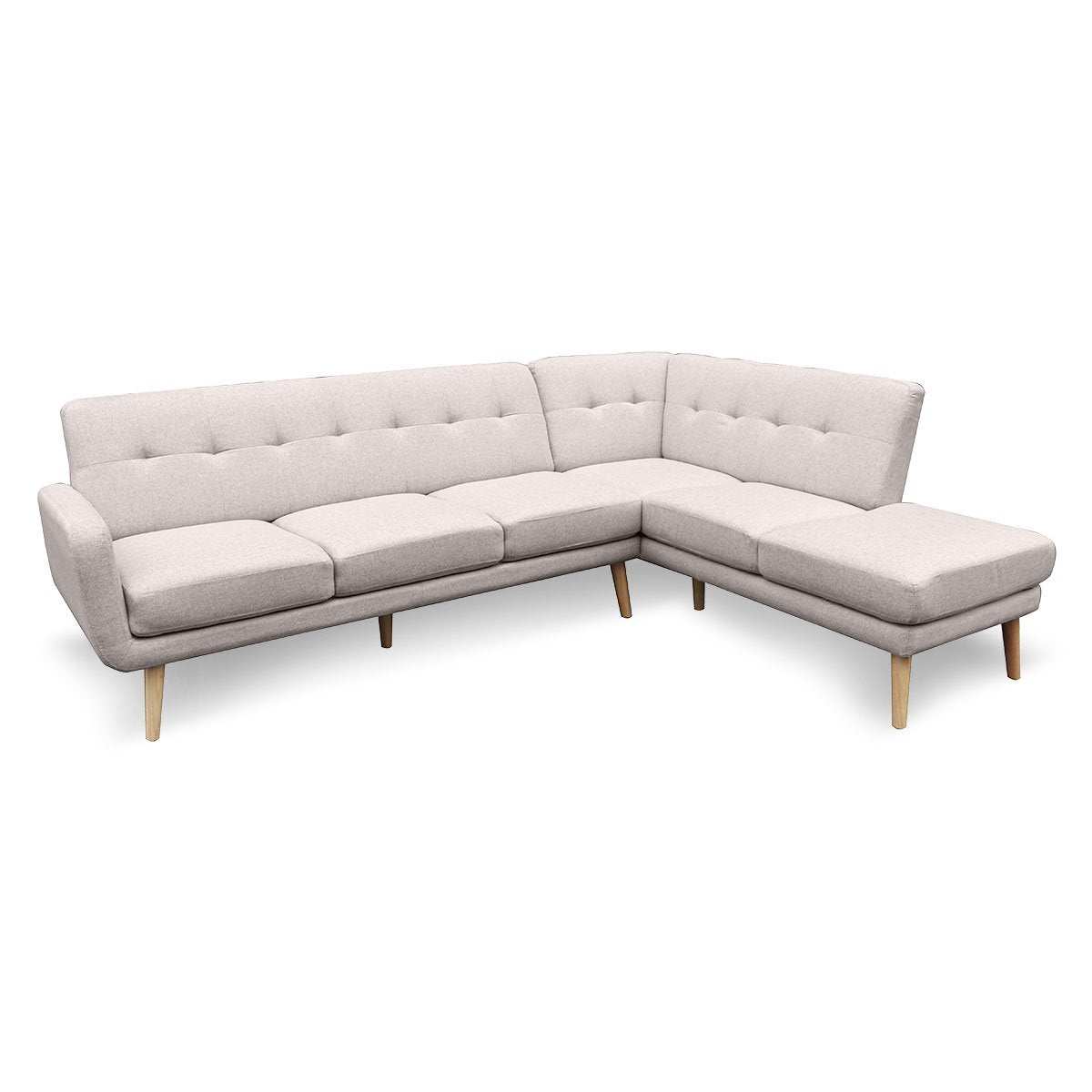 Sarantino Faux Linen Corner Sofa Lounge L-shaped Chaise Light Grey, modern design with wooden legs.