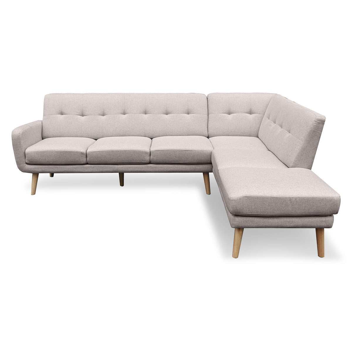 Sarantino Faux Linen Corner Sofa L-shaped Chaise in Light Grey with Wooden Legs