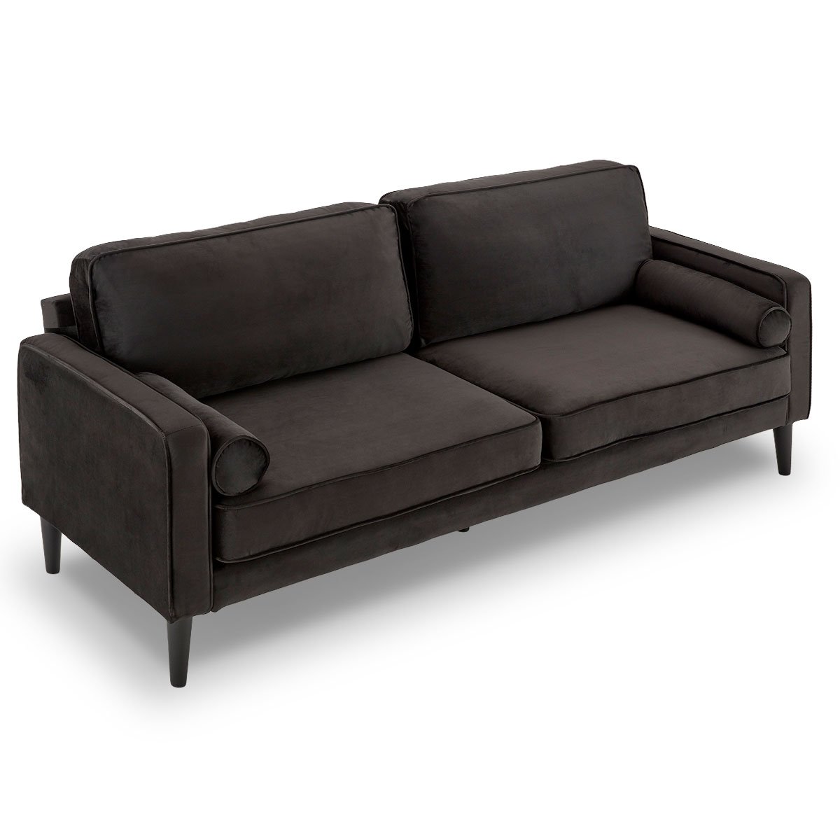 Sarantino Faux Velvet Sofa Bed in Black with Wooden Legs