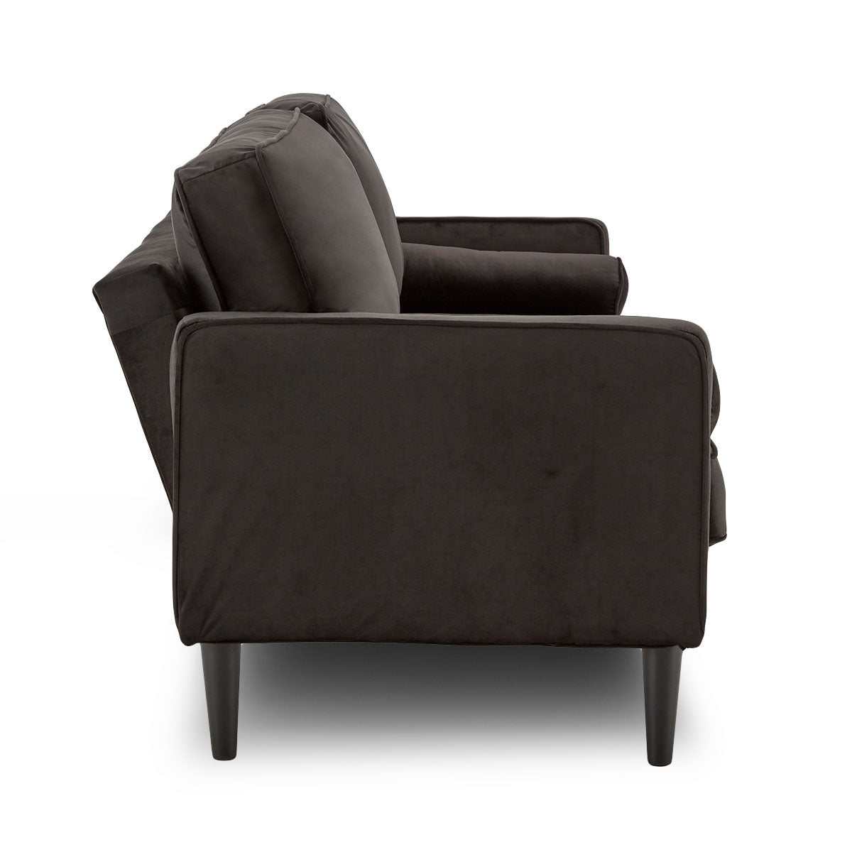Sarantino black faux velvet sofa bed with wooden legs.