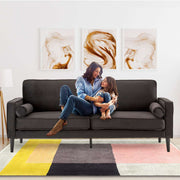Sarantino Faux Velvet Sofa Bed Couch in black with modern design and wooden legs.
