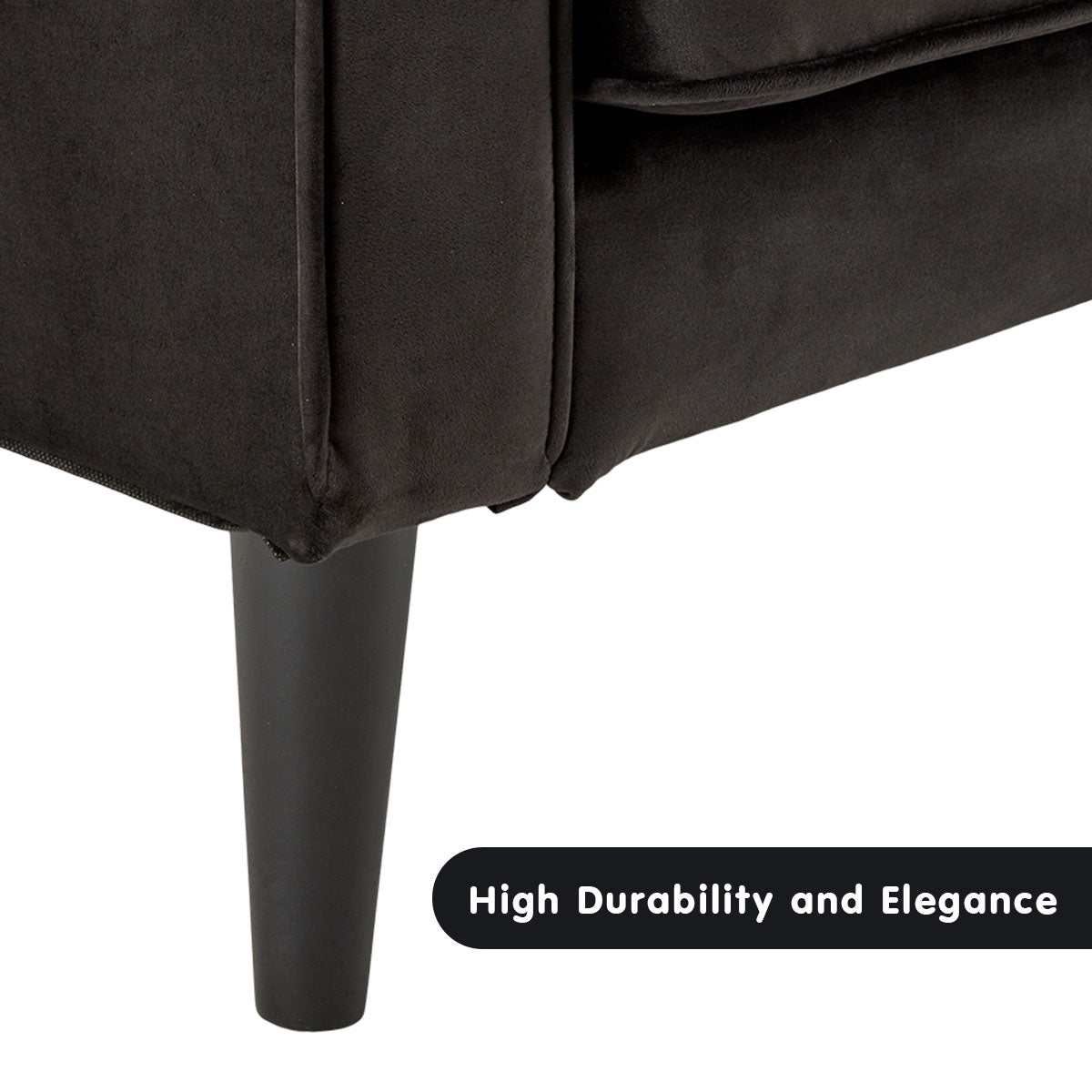 Sarantino Faux Velvet Sofa Bed with Wooden Legs in Black, High Durability and Elegance