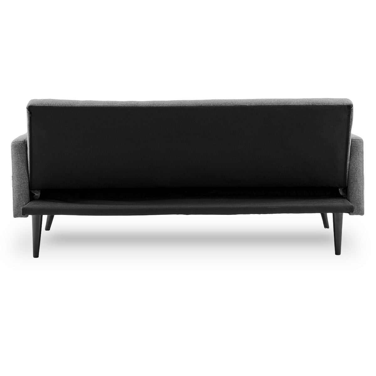 Sarantino Tufted Faux Linen 3-Seater Sofa Bed in Light Grey with Wooden Legs and Adjustable Backrest.