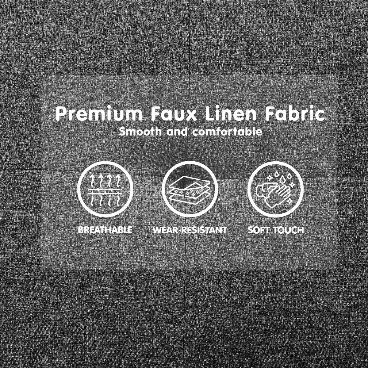 Premium faux linen fabric with breathable, wear-resistant, and soft touch features.