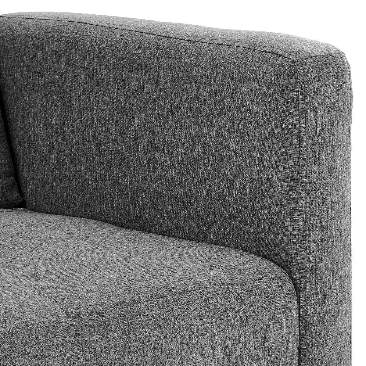 Sarantino Tufted Faux Linen 3-Seater Sofa Bed in light grey with wooden legs and armrests.
