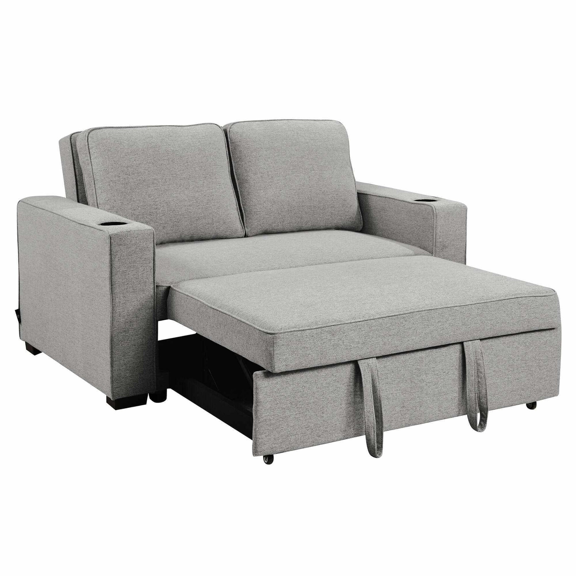 Sarantino Hoffman Linen 2 Seater Sofa Bed With Cushions - Light Grey