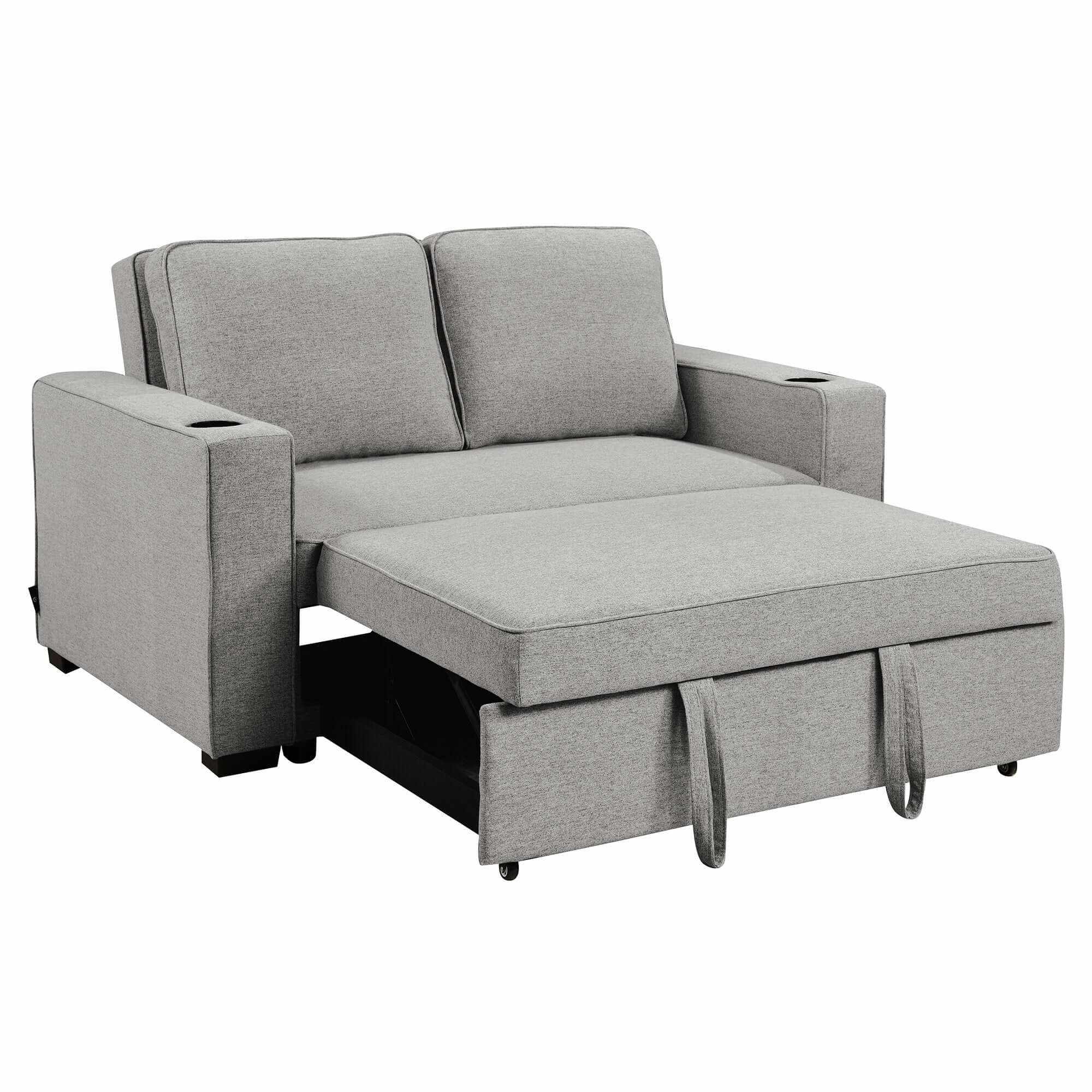 Sarantino Hoffman Linen Sofa Bed Chair With Cushions &cup Holders Ligh