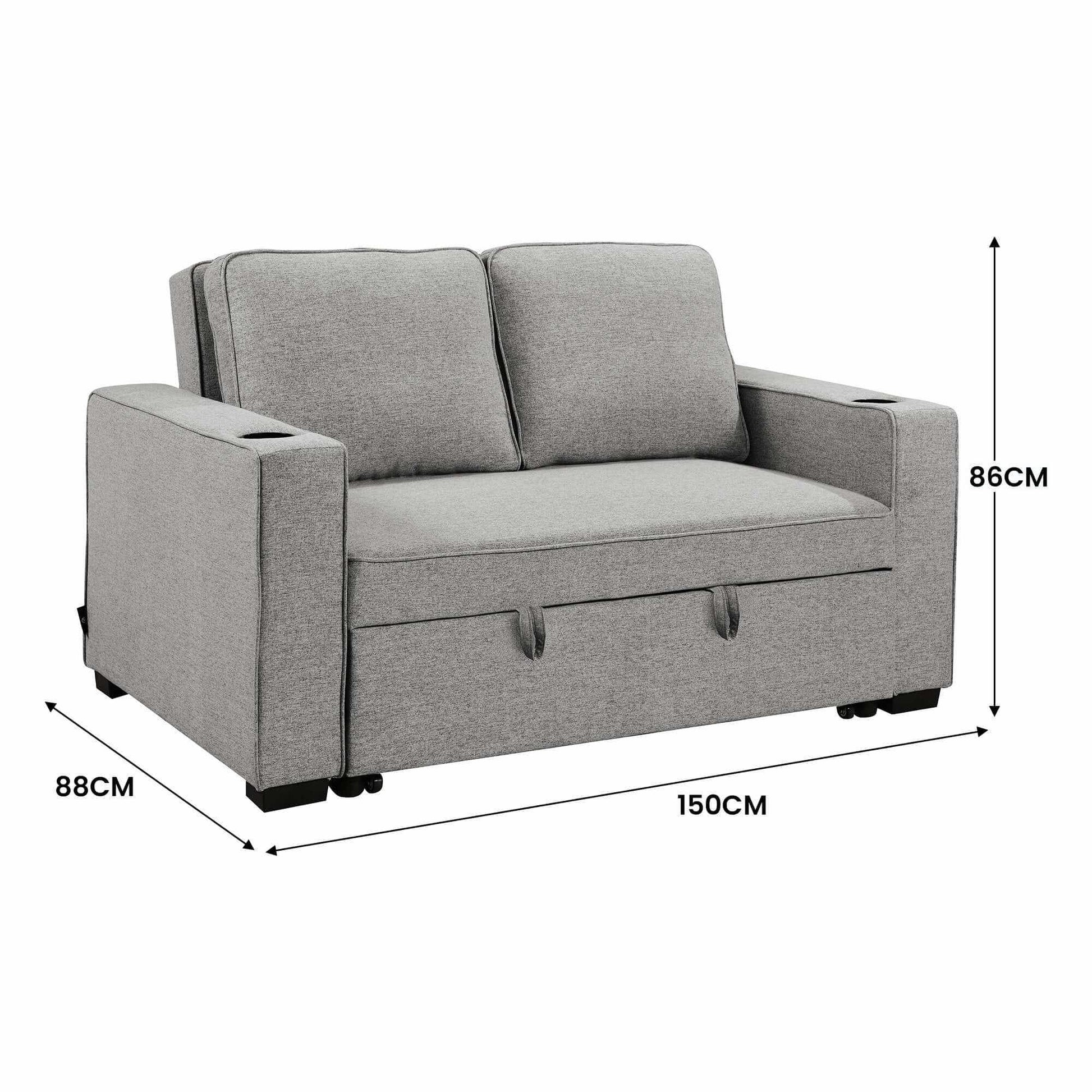 Sarantino Hoffman Linen 2 Seater Sofa Bed With Cushions - Light Grey