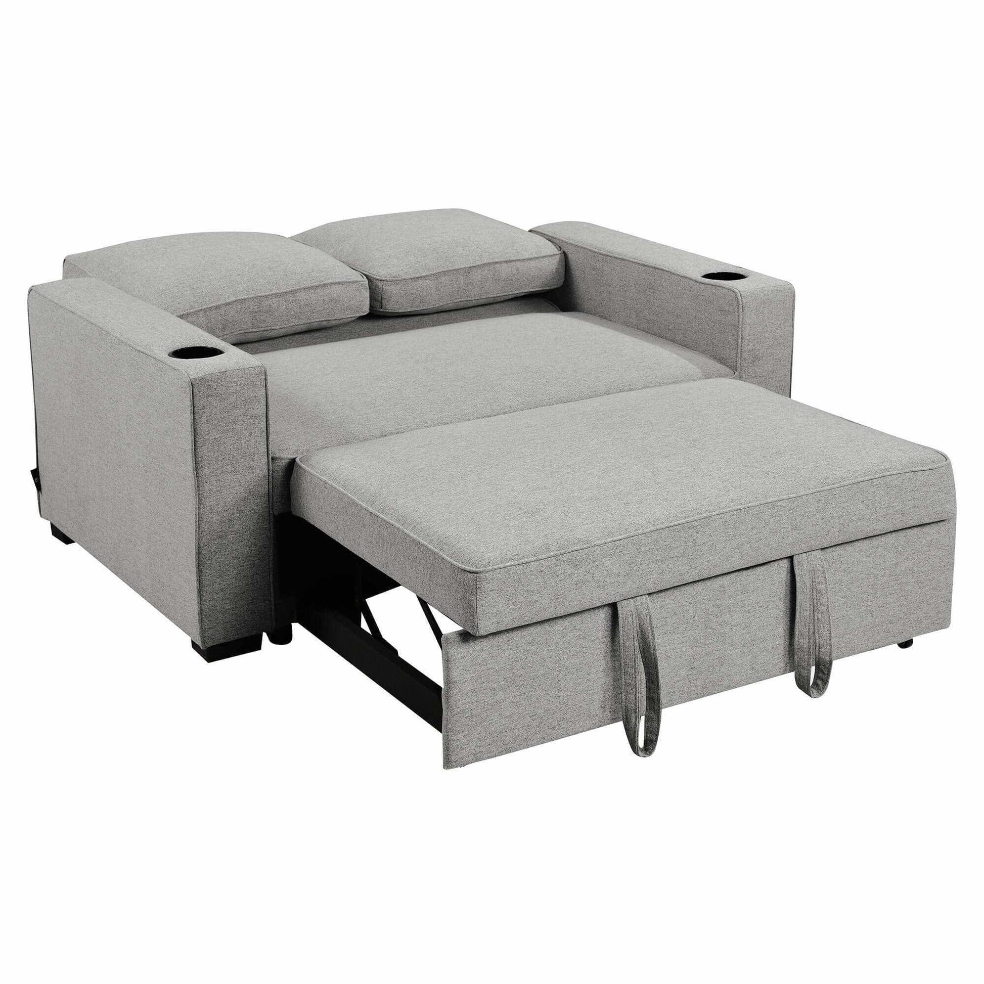 Sarantino Hoffman Linen 2 Seater Sofa Bed With Cushions - Light Grey
