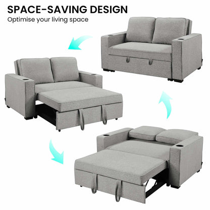 Sarantino Hoffman Linen Sofa Bed Chair With Cushions &cup Holders Ligh